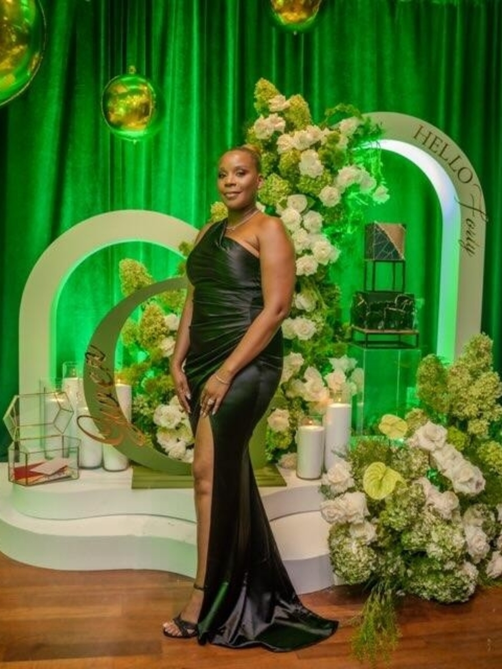 SHEIN Black One-Shoulder Satin High-Slit Evening Dress